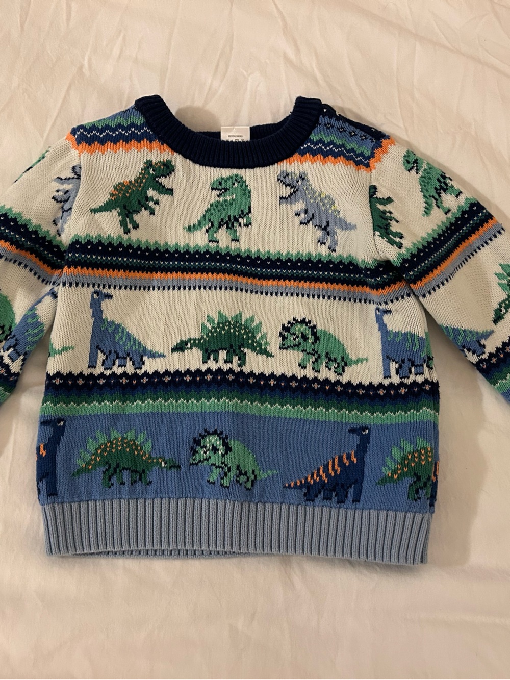 Gymboree Cream, Blue & Green Dinosaur Knit Sweater